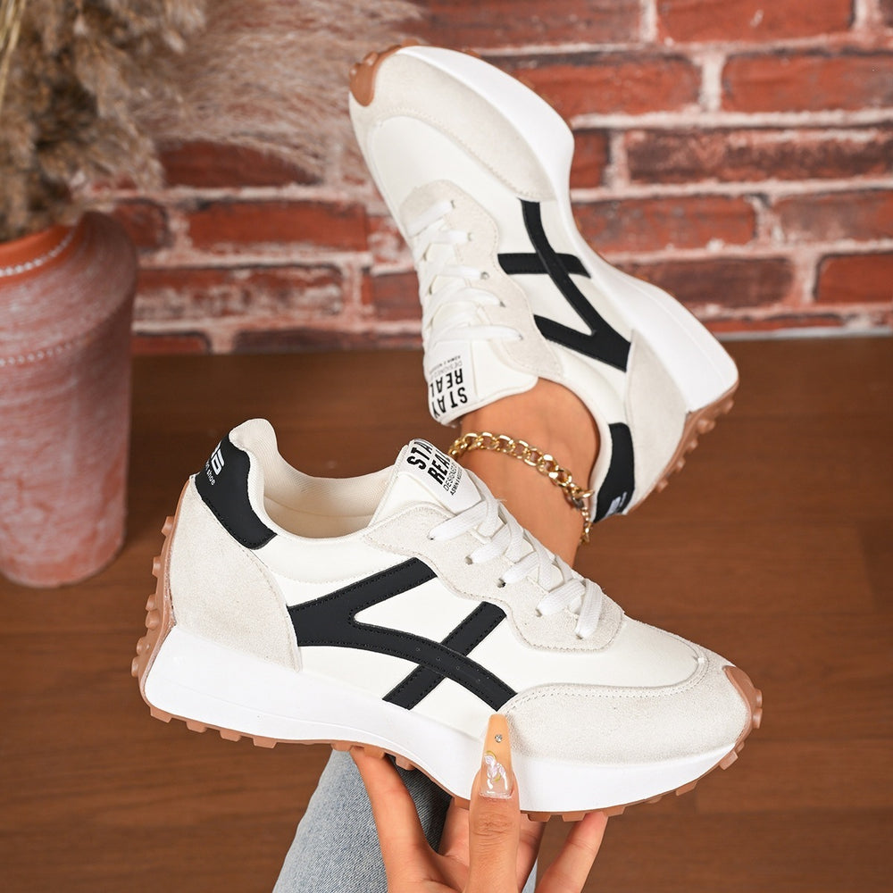 Wholesale women's plus size athletic shoes: new spring korean style, versatile lightweight running shoes, leather casual chunky sneakers