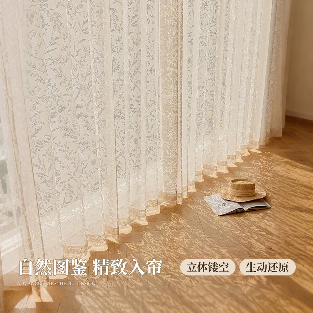 French moon branch shadow gauze curtain cream style window gauze mirror gauze cut out curtain gauze living room balcony bedroom keqiao curtain