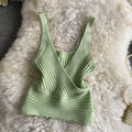 Retro pit knitting vest v neck inner wear pure colorhigh waistbacklessfashion street short silm suspender tops