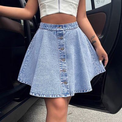 In-stock - 20665#  cross-border women's fashion european and american casual trendy high-waisted loose slimming denim midi skirt