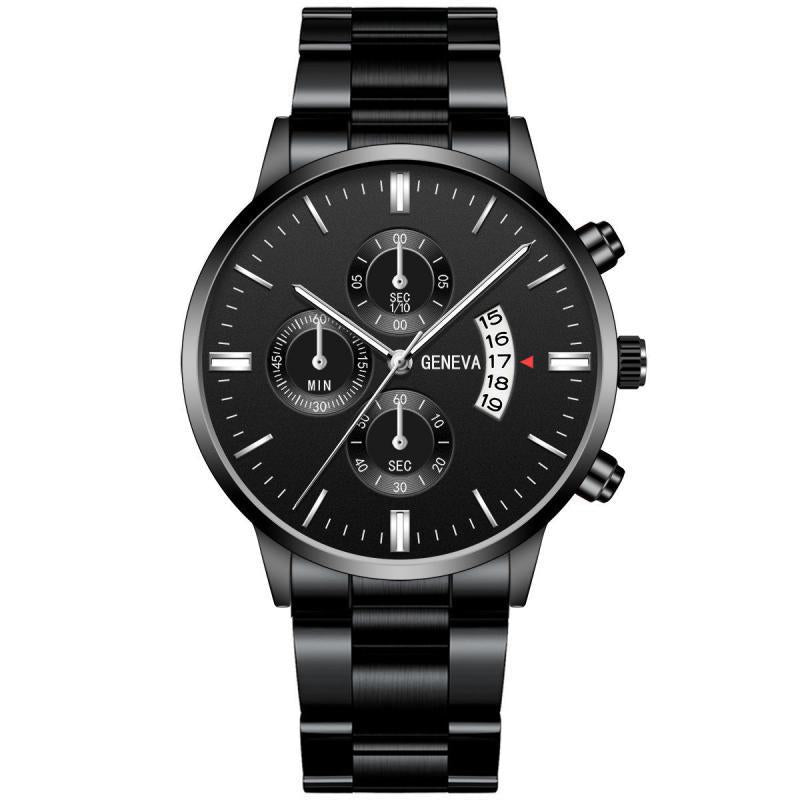 watch fake three-eye men steel band watch business casual calendar quartz watch men's in stock