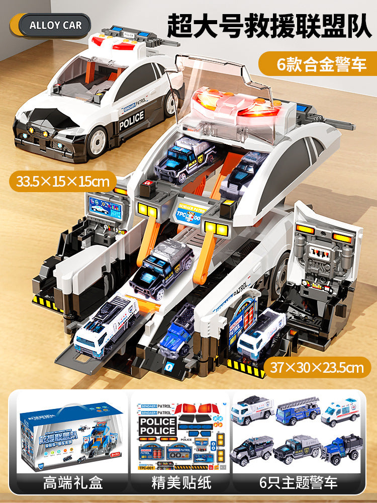 New children's storage scene fire police car deformation ejection track parking lot sound and light puzzle model toy car