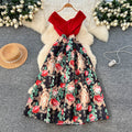 Korean style sleeveless printed work dress - women's summer high-waisted a-line maxi dress with a chic, flowy hem