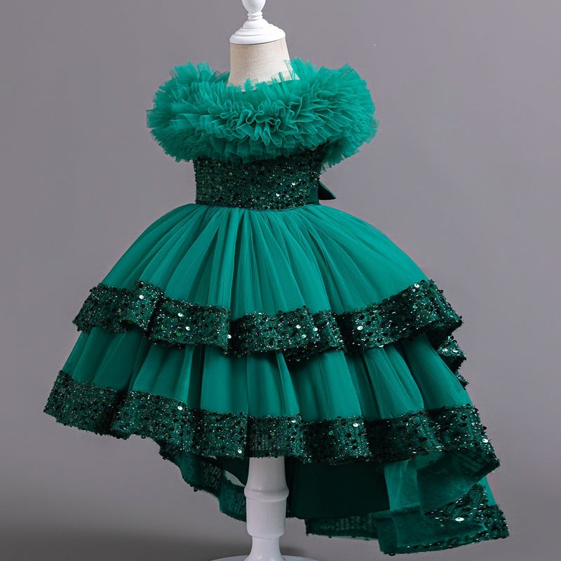 Performance costumes, wedding dresses, large tails, puffy mesh skirts, dresses, children's clothing, popular kids princess dresses for girls