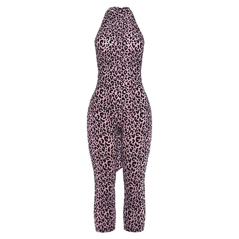 European and american style  autumn  new arrival: unique streetwear trendy printed sleeveless bodycon backless jumpsuit for women