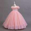 Girls' long tulle evening gown - new elegant performance dress for little girls, runway princess style, european and american fashion
