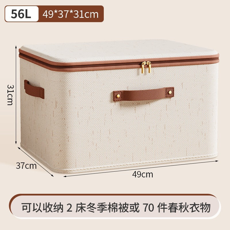 Cross-border new Tianshan cotton and linen zipper storage box with lid, clothes storage box, clothing household bedroom storage box
