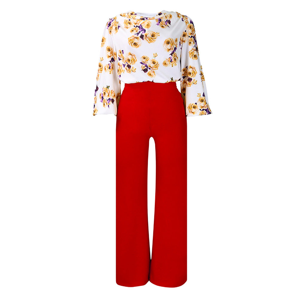 D3235exportplus size women's clothingnew arrivalfashionprinting strappytopsloose pantsoltwo-piece setfashionsuit