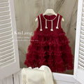 Girls' dress - premium princess style with fleece lining, vest dress, tiered skirt, perfect for chinese new year