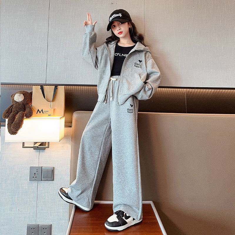 Girls' activewear set - autumn  new arrival: stylish and trendy kids' casual baseball jacket and pants two-piece outfit
