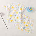 Baby short-sleeve set, one-year-old summer outfit, girls' ice silk top and shorts, lightweight summer two-piece set, 100% cotton