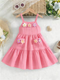 girl's suspender skirt multi-color texture fabric cake skirt stereo flower patchwork sky blue kidsdress
