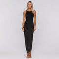 European and american women's clothing  summer new fashion solid color casual sleeveless backless spaghetti strap patchwork slim-fit dress