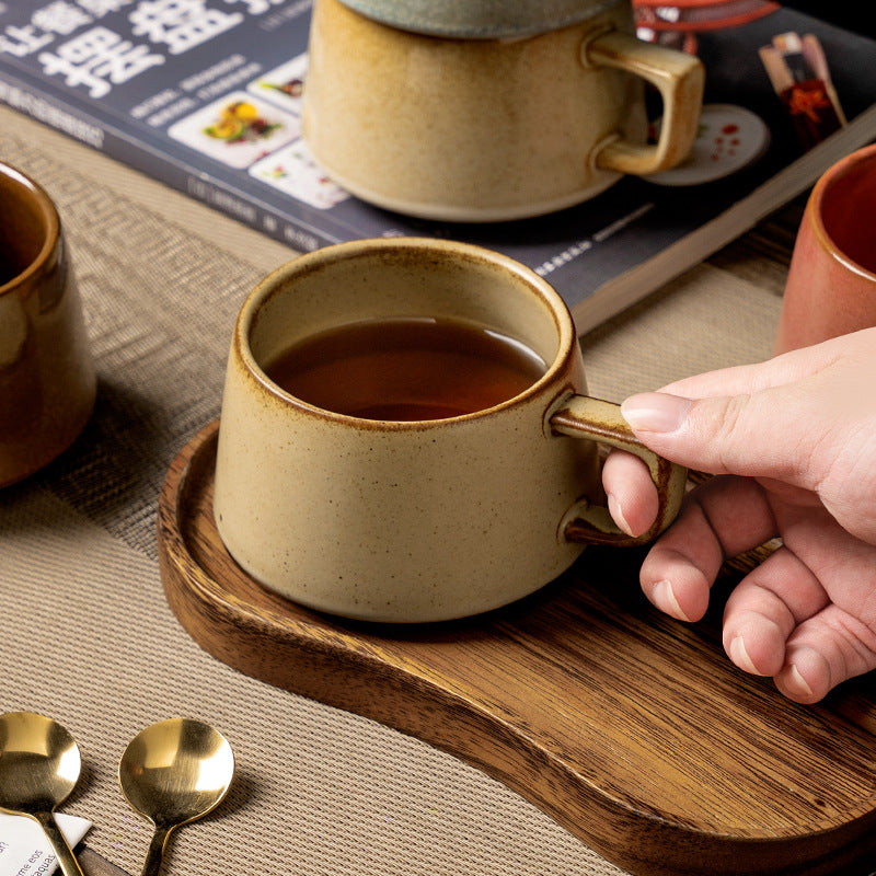 Vintage japanese-style stoneware office afternoon tea milk coffee mug - unique ceramic mug, teacup, wide-belly water cup