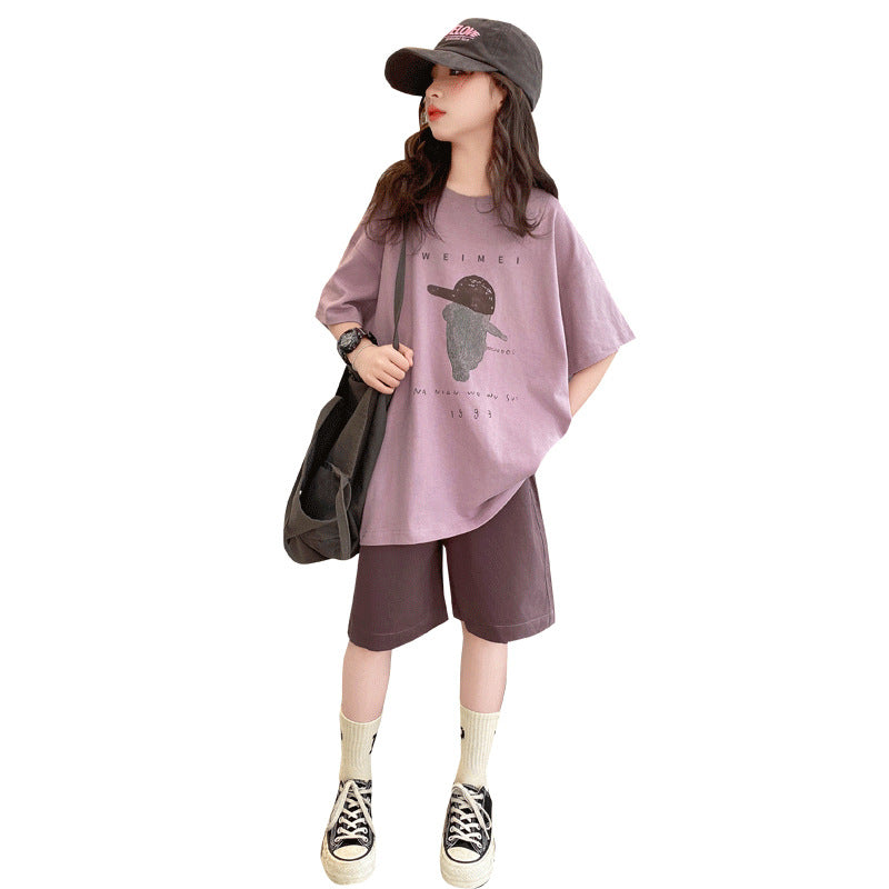 Girls' casual short-sleeve t-shirt set - summer  new collection - kids' summer outfit - big girls' shorts - stylish & sporty for girls