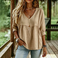 pastoral style linen doll tops side embroiderv neck three-quarter puff sleeves looseslimming lookshirt