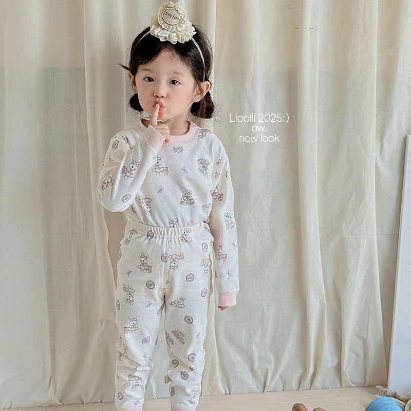 Kids autumn clothes and long pants pajamas pure cotton autumn clothes and long pants suit boys cotton sweater intimates baby sweater and trousers