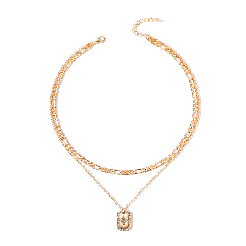 Fashion cross-border e-commerce jewelry diamond-encrusted thick chain multi-layer necklace exaggerated alloy pendant small fragrant clavicle chain for women