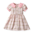 Girls' vintage cotton plaid dress - french collar, kids' & baby summer  new arrival, short sleeve princess dress