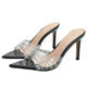 Pointed toe stiletto rhinestone silver runway-ready women's 2026 new open-toe transparent tpu sandals & slides