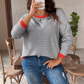 european and american cross-border autumn women's striped t-shirt plus size top casual sweater