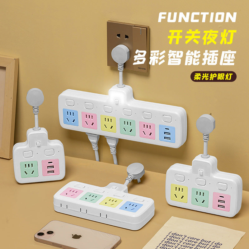 Colorful socket converter multi-function plug conversion for home with usb one to three multi-hole plug-in board