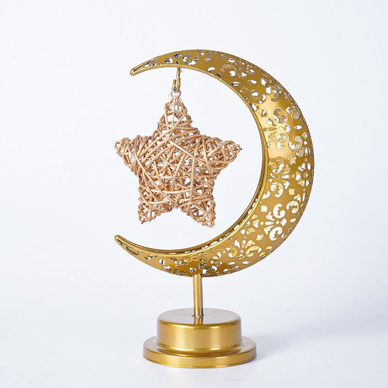Cross-border LED wrought iron star moon round ball night light festival decoration bedroom table lamp atmosphere modeling light