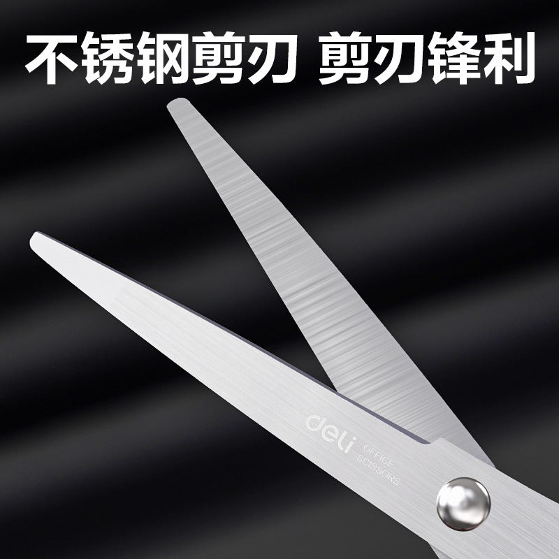 Deli 0602 office stationery scissors home office anti-stick handmade scissors black handle stainless steel paper cutter