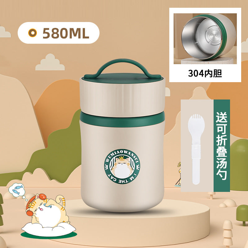 304 stainless steel yellow duck soup cup portable breakfast cup small lunch box bucket with cutlery insulated student lunch box gift