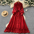 Frenchretro lapel lantern sleeve sequindress women's summerk-style strap waist slimming look long skirt work clothing