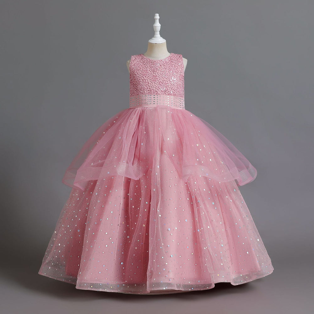 Amazon's new children's clothing kids dress layered wedding dress princess dress female flower girl cut out piano performance dress