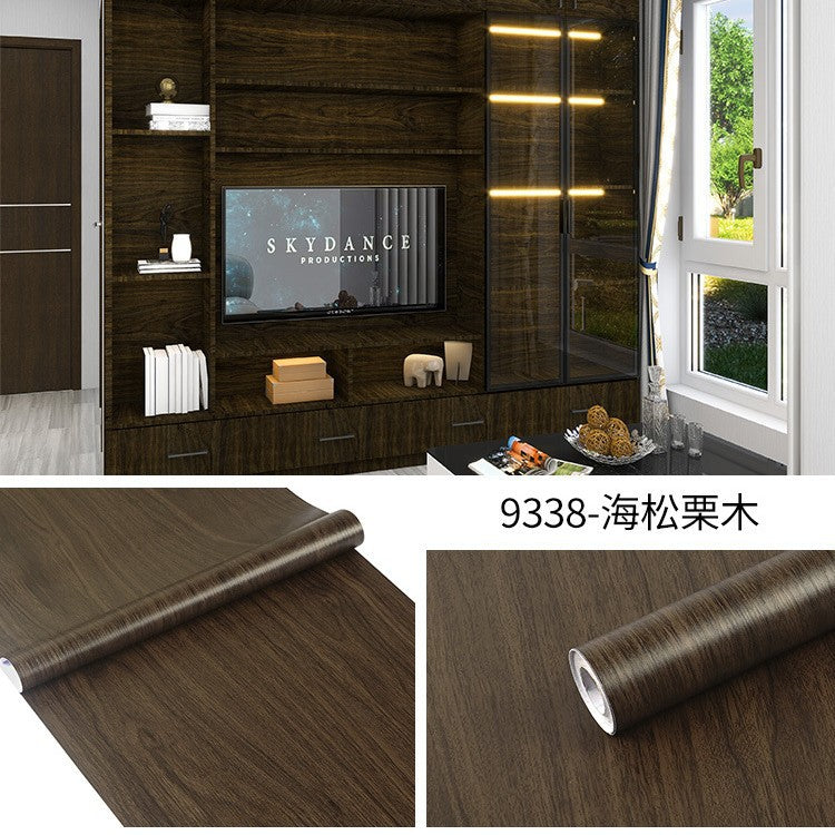 Cross-border exclusive wallpaper self-adhesive waterproof imitation wood grain pvc cabinet tables and chairs seamless furniture transformation sticker instant sticker