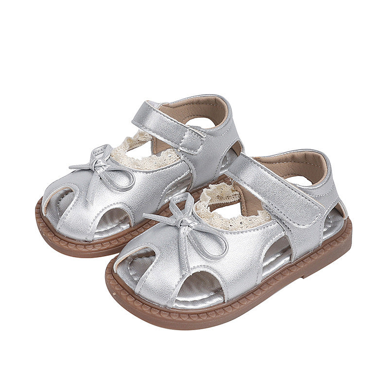 Vancahao kids' soft-soled first walking shoes,  summer new korean style girls' bowknot princess sandals, beach shoes
