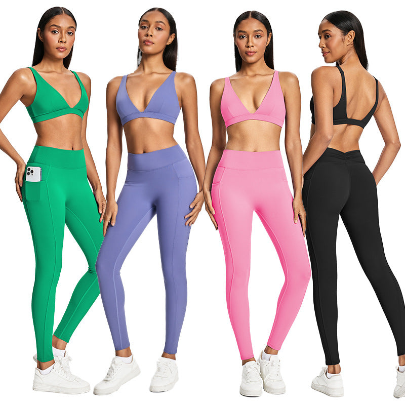 Yoga pants with pockets, quick-dry workout leggings, high-waisted peach lift, athletic pants, quick-dry yoga fitness apparel
