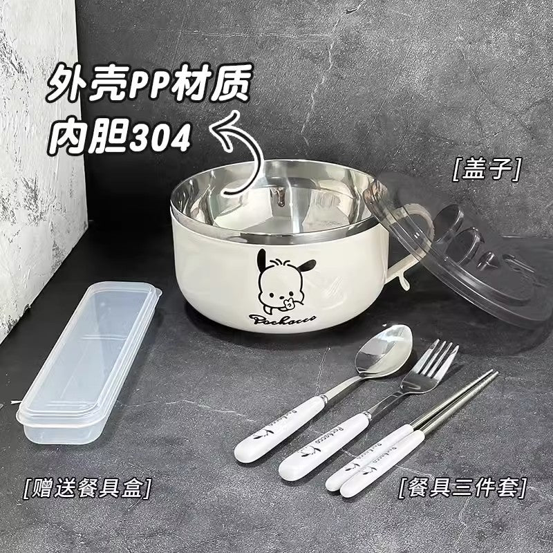 Stainless steel instant noodle bowl with cover bowl, student instant noodle bowl for dormitory, instant noodle artifact canteen, bowl and chopsticks set