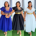 export women's plus size v-neck sexy bodycon dress african  beaded high waist dress with belt