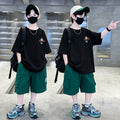 Boys' trendy sports outfit:  new korean style, casual printed summer t-shirt and shorts two-piece set for mid-to-large children