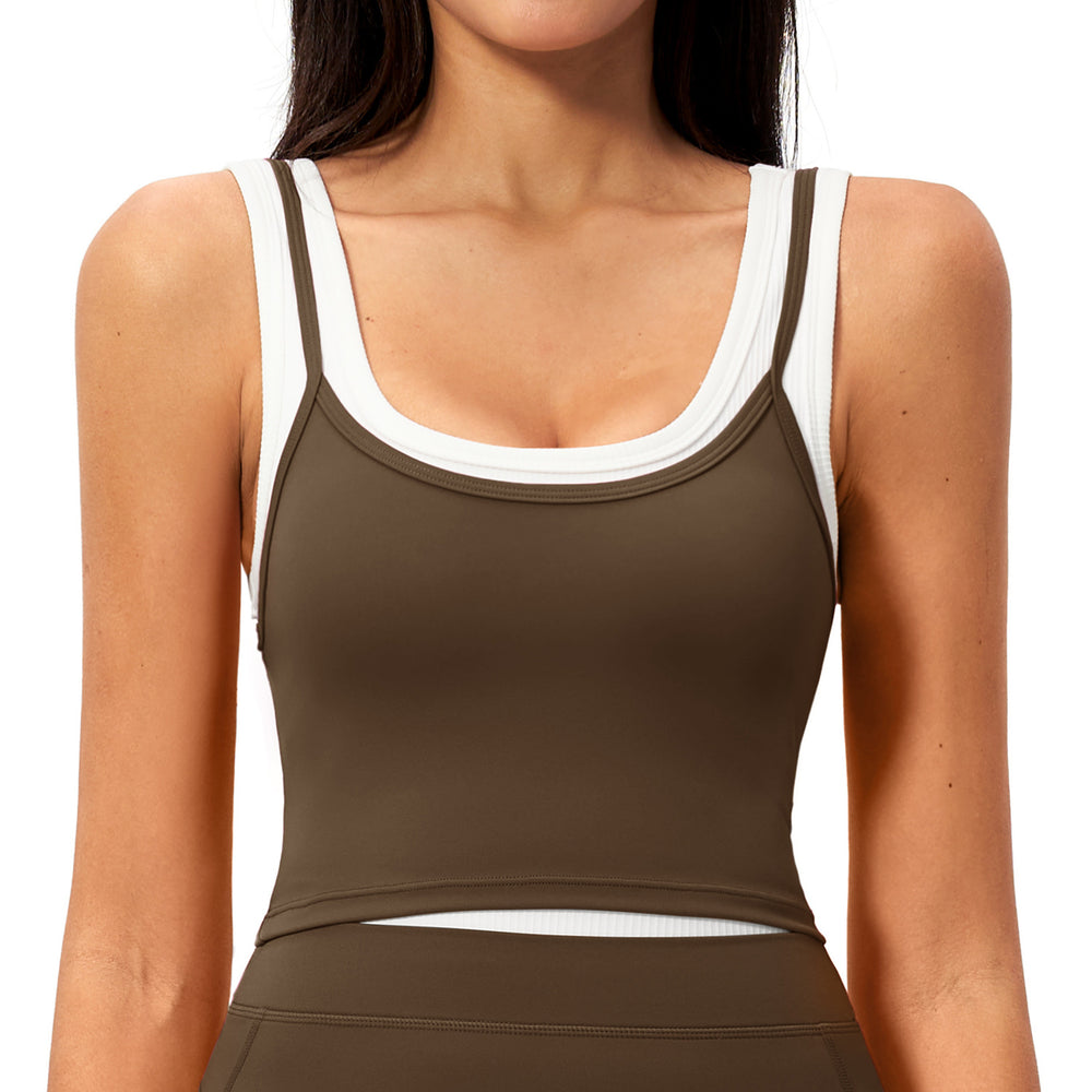 new arrival two-piece separates vestcontrast colornudefashioncasualtopsrunning sports intimates3129