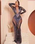 hot-selling european and american women's clothing sexy ripped tight-fitting hip-hugging dress hot diamond printing long skirt