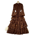French chic lace patchwork tie-waist ruffle hem dress - women's autumn slimming elegant maxi dress