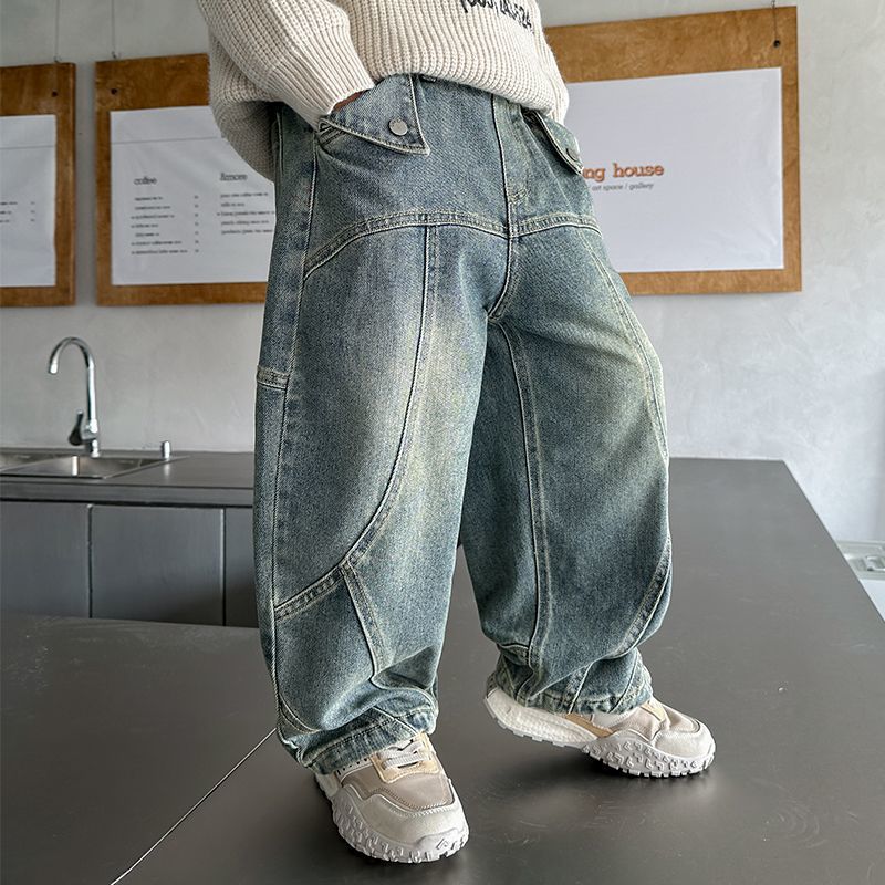 Kids' spring pants for boys: stylish new spring/autumn trousers for older boys, korean style, trendy denim jeans