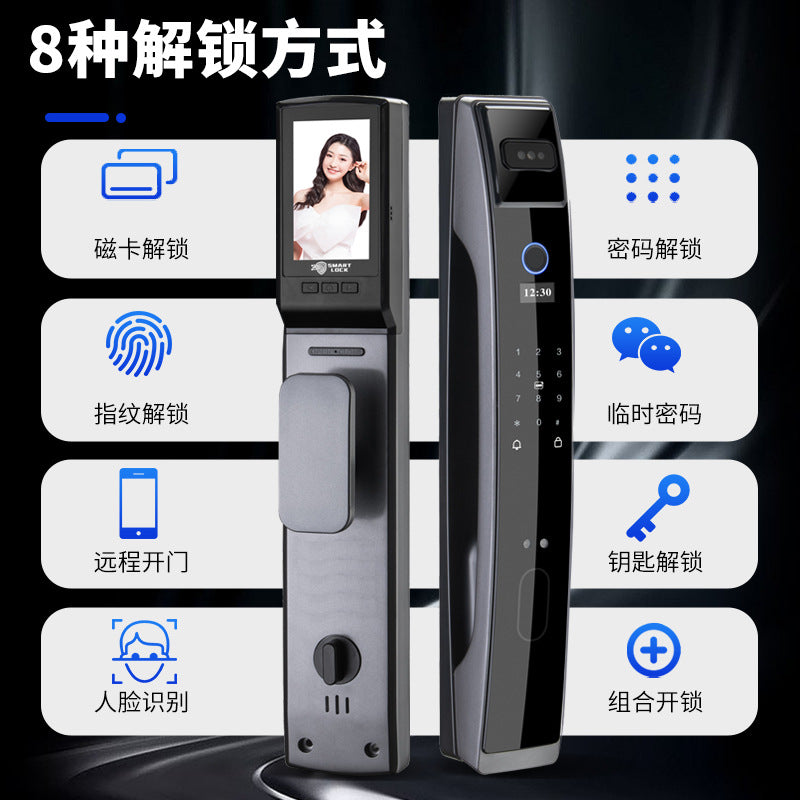 3d face recognition smart lock for home security - anti-theft door fingerprint lock with peephole viewer, video intercom, and password function