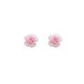 Pink rose flower silver needle stud earrings - minimalist, dainty, elegant, and exquisite. a luxurious, niche, and high-end design