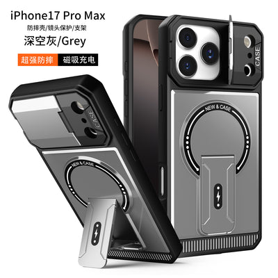 Suitable for iphone17promax mecha magnetic holder mobile phone case apple 16 anti-fall armor mobile phone lens case