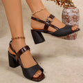 2026 summer new arrival: plus size women's chunky heel sandals with european and american style metal buckle detailing