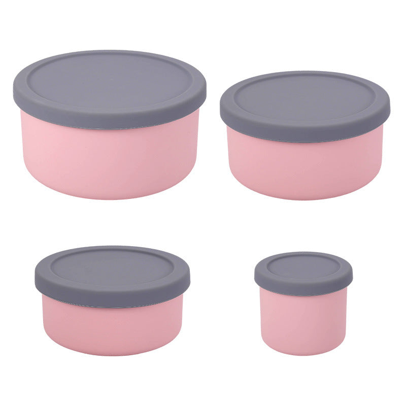 Food-grade silicone lunch box, microwaveable, airtight, refrigerator-safe, fresh-keeping bowl, food container, fruit box, round bento box
