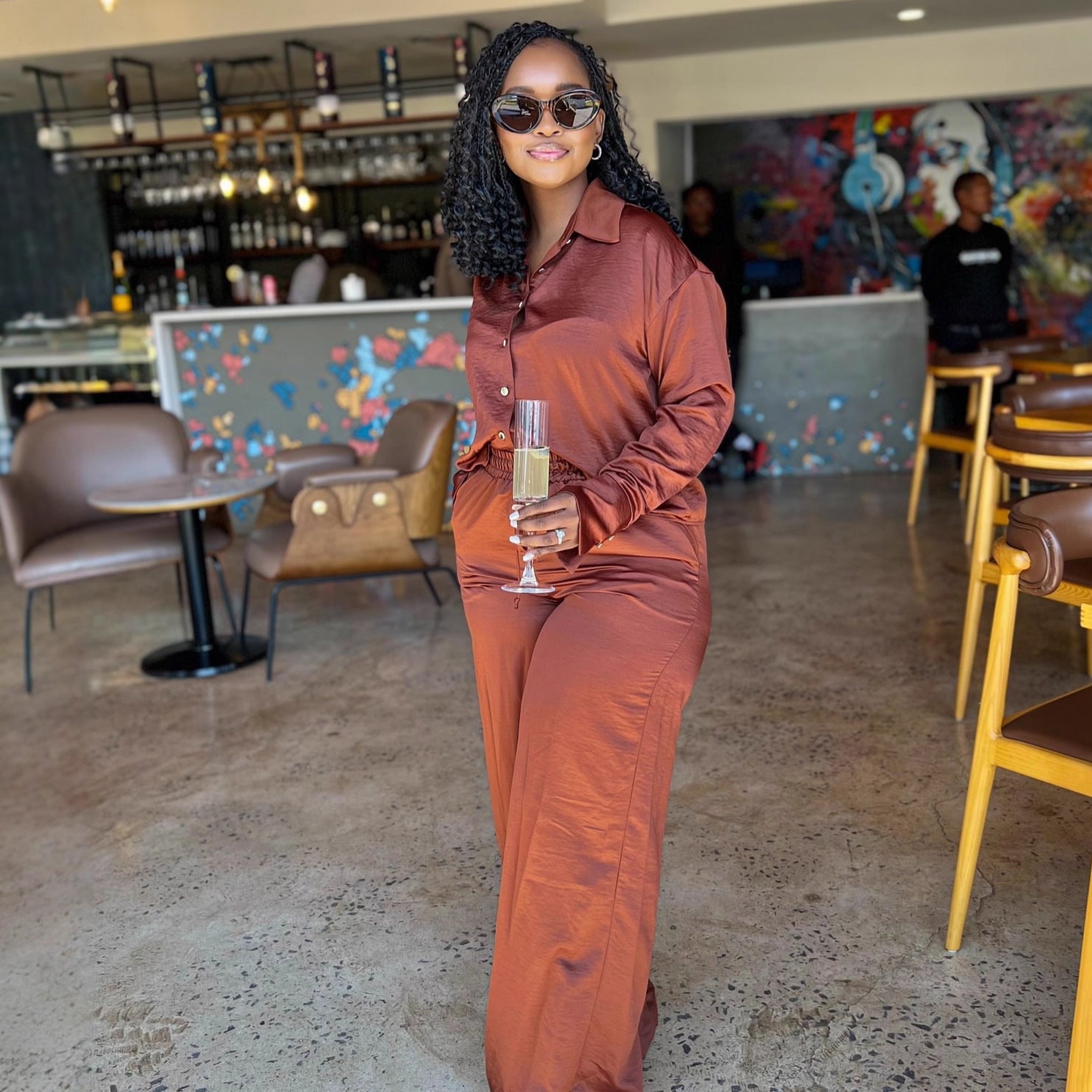 European and American large-size women's clothing long-sleeved lapel cardigan shirt high waist strap casual trousers African new two-piece set women