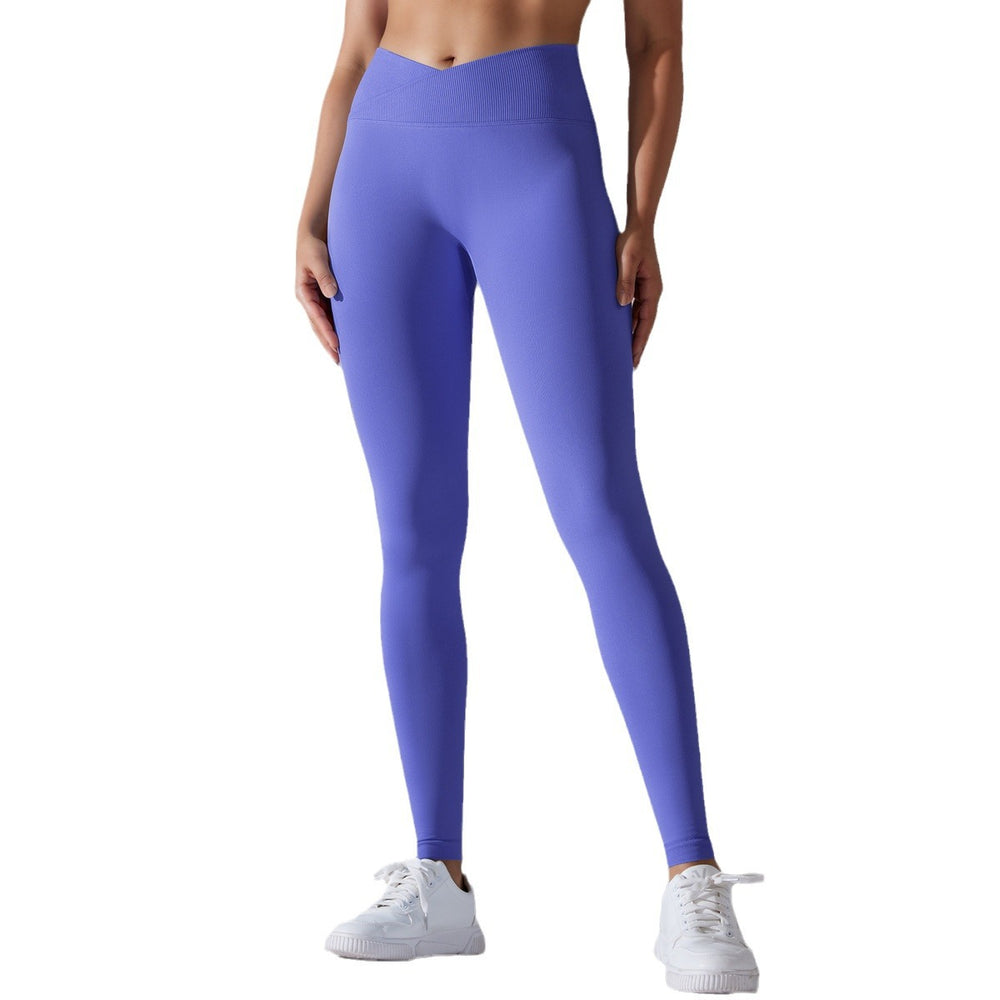 fashion seamless knitting breathable pure color cross waist peach hip yoga pants running fitness nine-point pants women