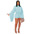 C7432 cross-border   fashion women's fashion casual pleated solid color jumpsuit shorts new