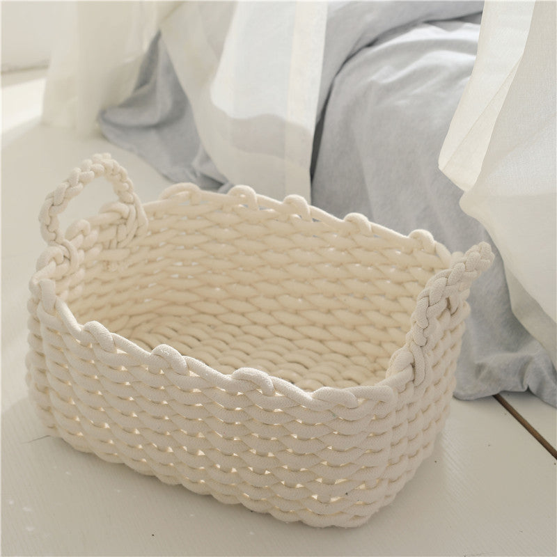 Japanese toys, cosmetics, woven cotton rope storage box, simple storage basket, snack key, desktop sundries basket, spot.